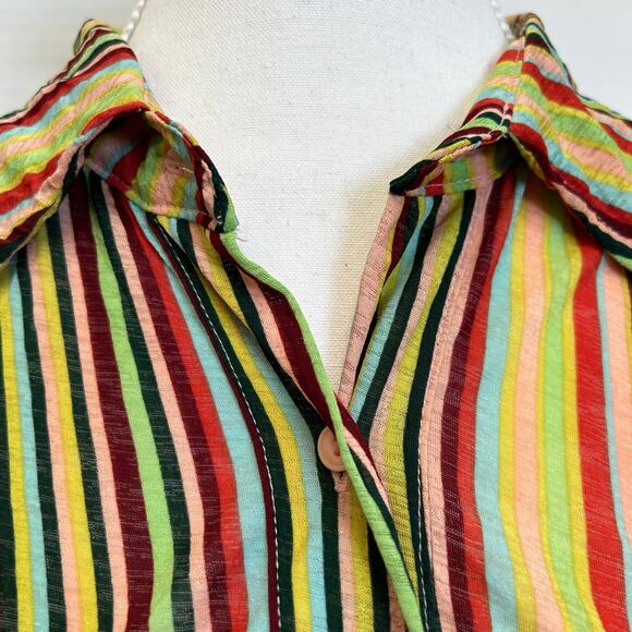 Urban Outfitters Multi Striped Chiffon Button Down Shirt Women's Large - Picture 9 of 10